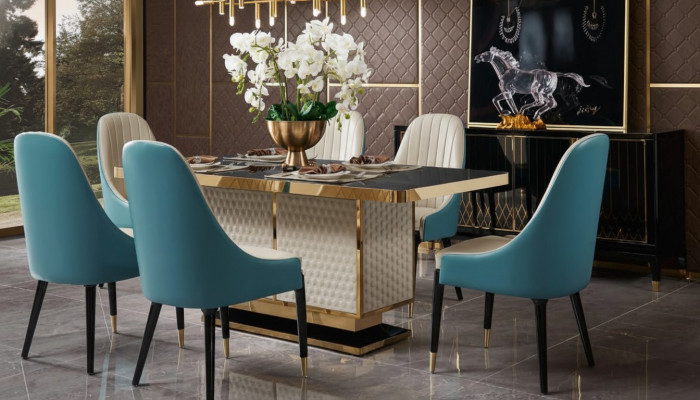 Stół obiadowy 6x Krzesła Krzesło jadalnia Zestaw Dining Group Nowoczesne Meble Tabela