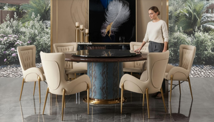 Design Okrągły Tabela 6x Fotel Krzesła Ess Pokój Siedziba Podkładka Ustawić Okrągły