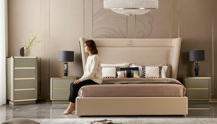 Sypialnia Hotelowe łóżka Double Łóżko Design Drewno Materiał łóżka 180x200cm