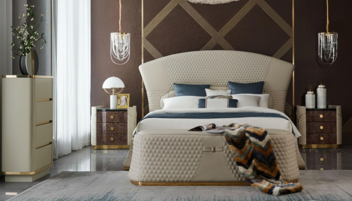 Design Skóra Łóżko Luksusowa Podkładka do łóżka Podwójna Sypialnia 180x200