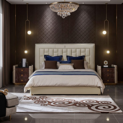 Łóżko Sypialnia Design łóżka Szafki nocne luksusowe Meble 3-częściowe. Ustawić