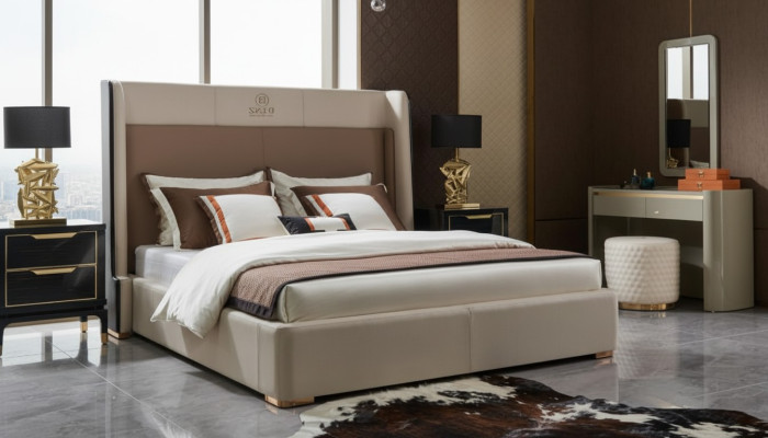 Design Sypialnia Kompletny zestaw 6-częściowy Łóżko Stolik nocny Toaletka