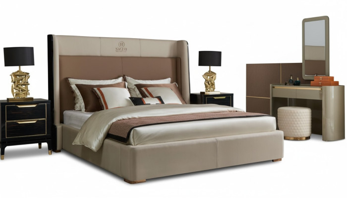 Design Sypialnia Kompletny zestaw 6-częściowy Łóżko Stolik nocny Toaletka
