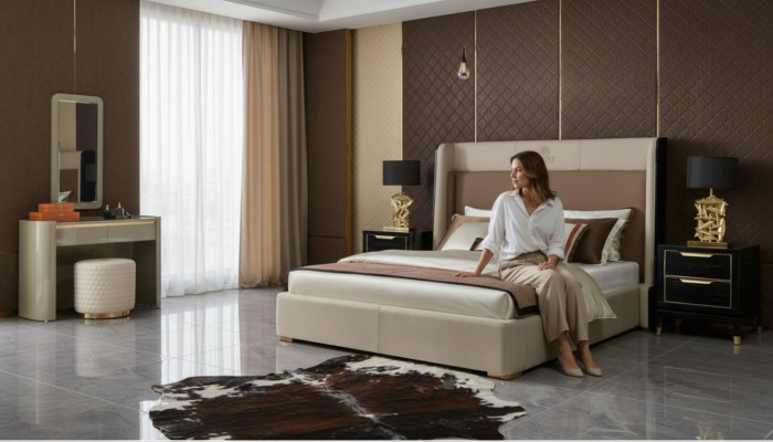 Łóżko Sypialnia Zestaw Design Meble Luxus łóżko 2x Stolik nocny Rama łóżka 3-częściowego