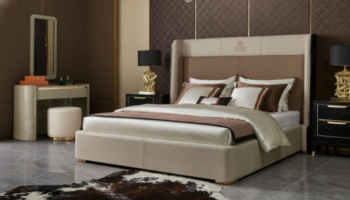 Łóżko Sypialnia Zestaw Design Meble Luxus łóżko 2x Stolik nocny Rama łóżka 3-częściowego