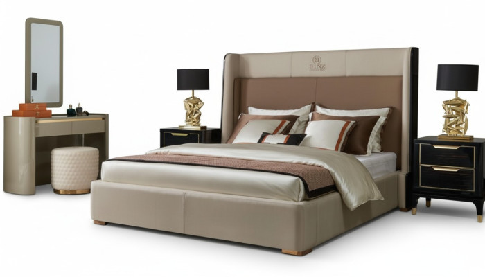 Łóżko Sypialnia Zestaw Design Meble Luxus łóżko 2x Stolik nocny Rama łóżka 3-częściowego