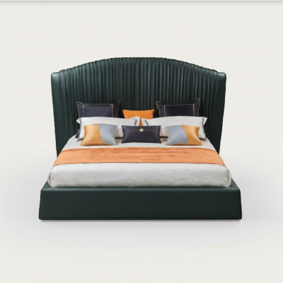 Łóżko Podkładka Design Luksusowe łóżko podwójne Beżowe 180x200 Sleep Pokój Skóra Hotel