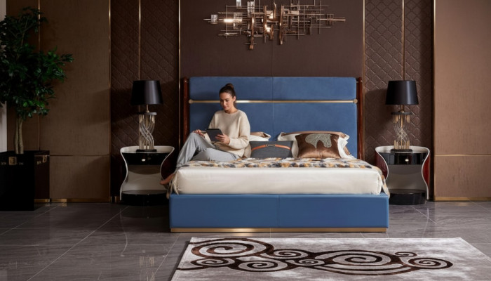Design Łóżko 2x Stolik nocny 3 szt. Sypialnia kompletu luksusowego, kompletna Ustaw