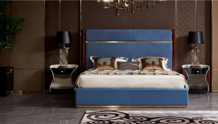 Design Łóżko 2x Stolik nocny 3 szt. Sypialnia kompletu luksusowego, kompletna Ustaw