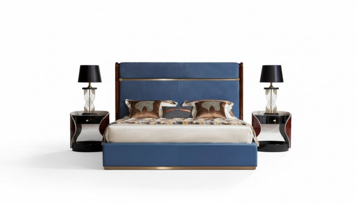 Design Łóżko 2x Stolik nocny 3 szt. Sypialnia kompletu luksusowego, kompletna Ustaw