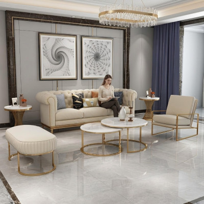 Sofa Zestaw sofowy 3+1 miejsce do siedzenia Żywy krajobraz Relaks Stołek Design Couch Lounge