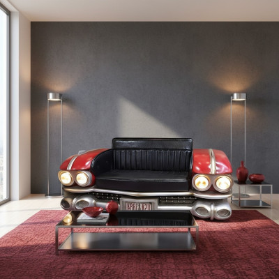 Sofa samochodowa Half Vehicle Ratro Cinema Couch Podkładka Ustawić skórzaną sofę