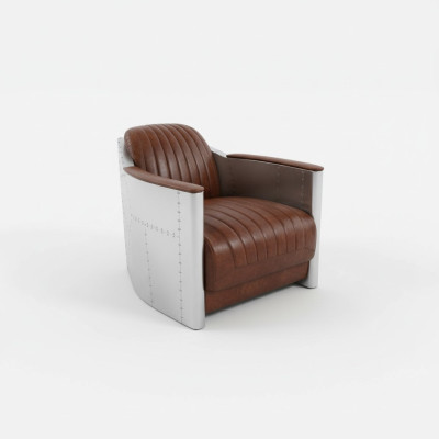Fotel Prawdziwa skóra Sofa Sofa Samolot Club Lounge Retro Aviator Vintage Aluminium