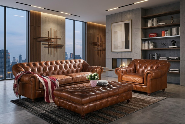 Zestaw sofowy 31 miejsce do siedzenia Chesterfield Ustawić English Vintage Sofa Fotel