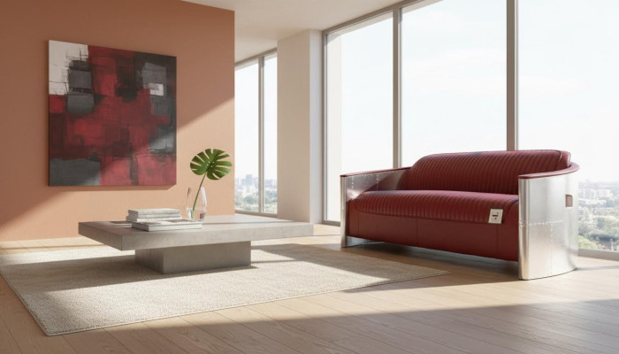 Sofa Skórzana Kanapa Podkładka Sofa Aluminiowa Trzyosobowa Vintage Luxury Meble Sofy Nowość