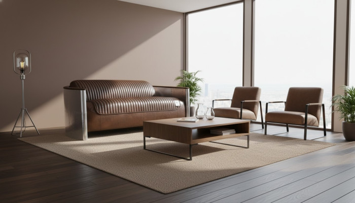 Prawdziwa skóra Sofa Skóra Design Sofa 3-miejsce siedzące Vintage Couch Aluminiowa Samolot Metal