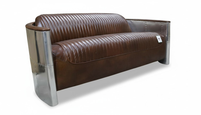 Prawdziwa skóra Sofa Skóra Design Sofa 3-miejsce siedzące Vintage Couch Aluminiowa Samolot Metal