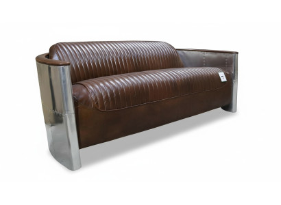 Prawdziwa skóra Sofa Skóra Design Sofa 3-miejsce siedzące Vintage Couch Aluminiowa Samolot Metal