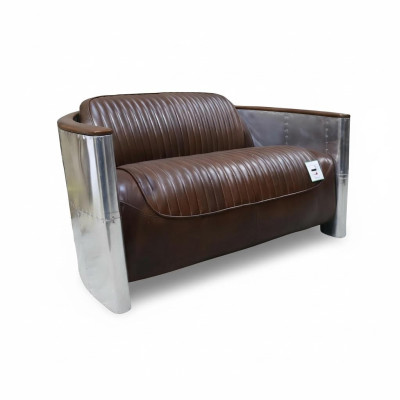 Prawdziwa skóra Aluminiowa Sofa 2-miejsce siedzenia Vintage Skóra Meble Skórzana Sofa Club Sofa Couch
