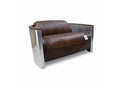 Prawdziwa skóra Aluminiowa Sofa 2-miejsce siedzenia Vintage Skóra Meble Skórzana Sofa Club Sofa Couch