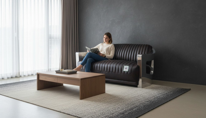 Sofa skórzana vintage kanapy aluminiowe kanapa trzyosobowa Prawdziwa skóra sofy kanapa srebrna
