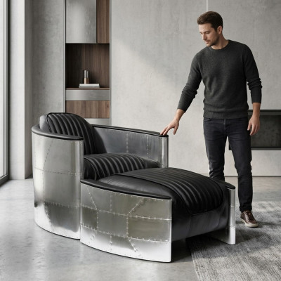 Fotel Stołek Vintage Skóra Luxury Prawdziwa skóra Retro Fotel Design ClubFotel