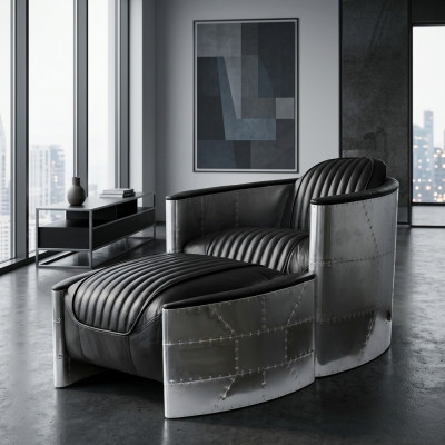 Fotel Stołek Vintage Skóra Luxury Prawdziwa skóra Retro Fotel Design ClubFotel