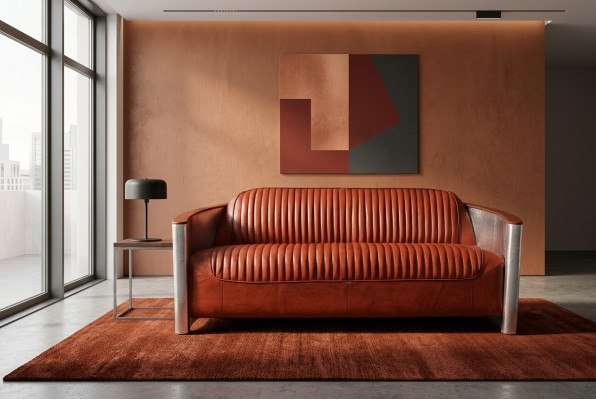 Prawdziwa skóra Design Vintage Design Sofa Potrójna Sofa Aluminiowa 3-osobowa Bordaux
