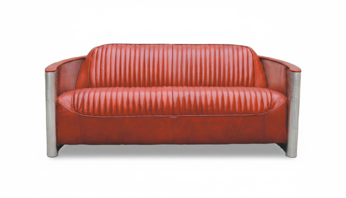 Prawdziwa skóra Design Vintage Design Sofa Potrójna Sofa Aluminiowa 3-osobowa Bordaux