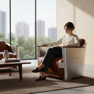 Sofa skórzana sofa kanapa podkładka sofy jednoosobowe kanapy samolot aviator aluminium