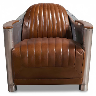 Fotel Prawdziwa skóra Kanapa Sofa Club Lounge Retro Aviator Vintage Aluminiowy Samolot