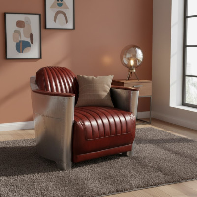 Sofa Fotel Prawdziwa skóra Couch club Lounge Retro Aviator Vintage Aluminiowy Samolot