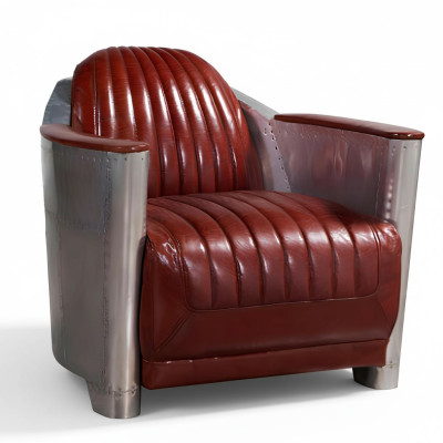 Sofa Fotel Prawdziwa skóra Couch club Lounge Retro Aviator Vintage Aluminiowy Samolot