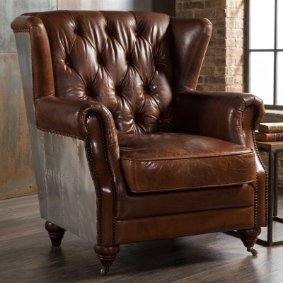 Uszy Fotel Piękne, zabytkowe Chesterfield Uszy z tyłu Fotel ClubFotel