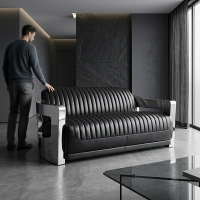 Skórzana Sofa Trzyosobowa Sofa Aviator Samolot Aluminiowe Meble Vintage
