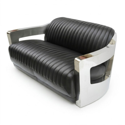 Skórzana Sofa Trzyosobowa Sofa Aviator Samolot Aluminiowe Meble Vintage