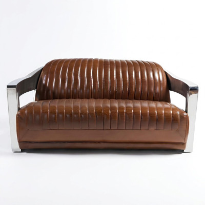 Prawdziwa skóra Sofa Skóra Design Sofa 3-miejsce siedzące Vintage Couch Aluminium Metal