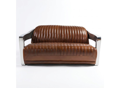 Prawdziwa skóra Sofa Skóra Design Sofa 3-miejsce siedzące Vintage Couch Aluminium Metal