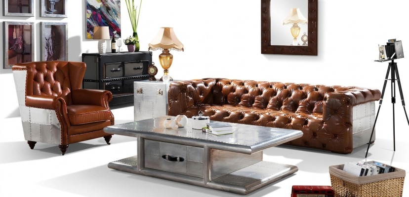 Sofa skórzana sofa 3 miejsce do siedzenia Vintage Skóra Meble kanapa trzyosobowa kanapy aluminiowe