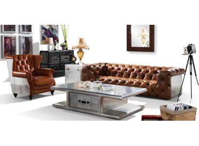 Sofa skórzana sofa 3 miejsce do siedzenia Vintage Skóra Meble kanapa trzyosobowa kanapy aluminiowe