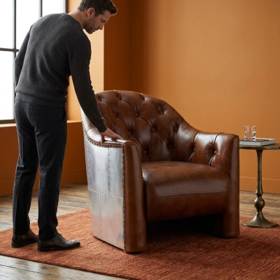 Aviator Chesterfield Vintage Skórzany fotel LoungeFotel CocktailFotel vintage