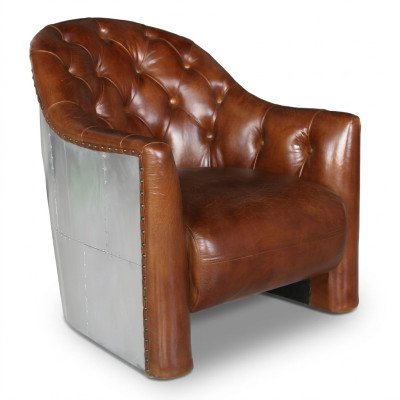 Aviator Chesterfield Vintage Skórzany fotel LoungeFotel CocktailFotel vintage