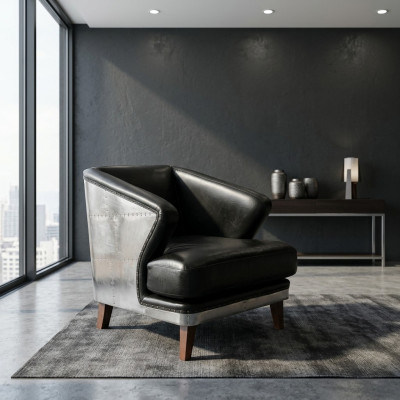 ClubFotel Czarny Skóra LederFotel Vintage Fotel Meble Relaks