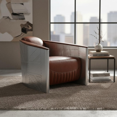 Sofa Fotel Prawdziwa skóra Sofa klubowa Lounge Aviator Vintage Aluminiowy Samolot Retro