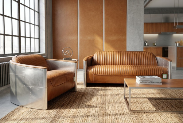 Luxury Vintage Aluminiowa Skóra Zestaw sofowy Metalowe Meble Kanapy Sofy Podkładka