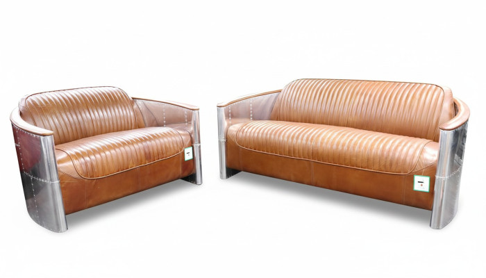 Luxury Vintage Aluminiowa Skóra Zestaw sofowy Metalowe Meble Kanapy Sofy Podkładka