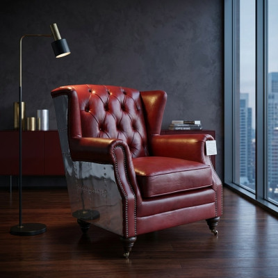UszyFotel Prawdziwa skóra Vintage Chesterfield Skóra TelevisionFotel LeatherFotel Nowość