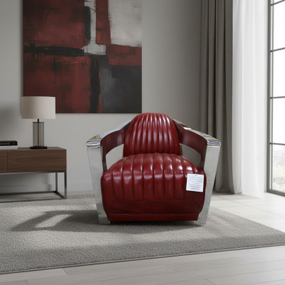 Vintage LederFotel Czerwony Prawdziwa skóra Retro Fotel Design ClubFotel aviator