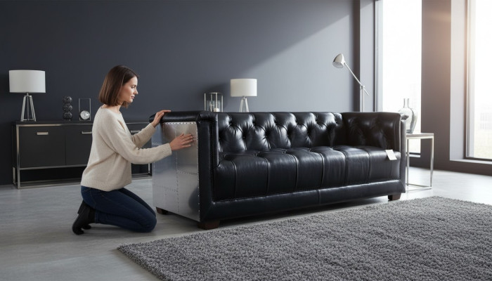 Sofa Chesterfield 3-miejsce do siedzenia Vintage aviator samolot Prawdziwa skórzana sofa aluminiowa