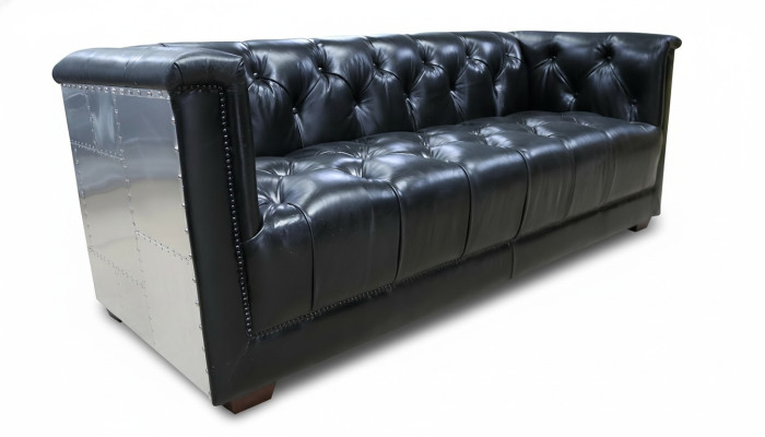 Sofa Chesterfield 3-miejsce do siedzenia Vintage aviator samolot Prawdziwa skórzana sofa aluminiowa